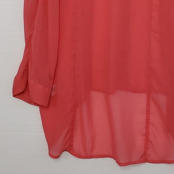 Candie's Women's Hi Low Long Sleeve Sheer Button Down Blouse, Size Large - Picture 5 of 10